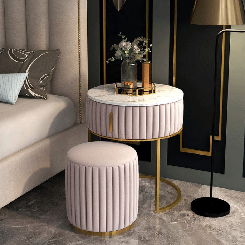 2 Pieces Make-up Vanity Stool Set Luxurious Table with Stone Top