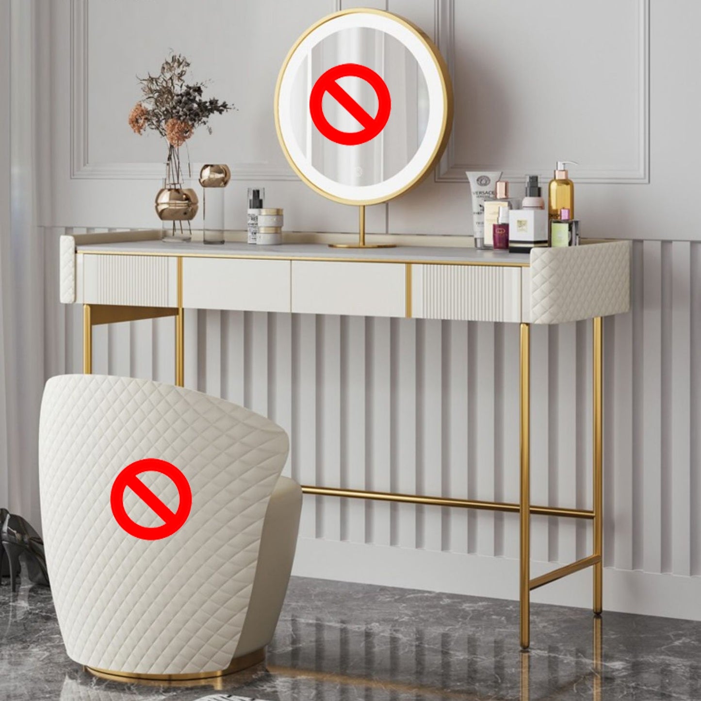 2 Schubladen Eitelkeitssatz mit Stuhl 30,7 "Hochmetall -Schminktisch