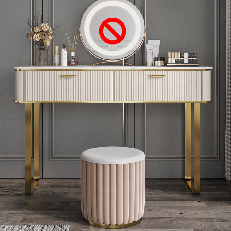 Beige Make-up Vanity Metal Dressing Table Stool Set with Drawers Makeup Vanity & Stools 39"L x 18"W x 30"H 2 Clearhalo 'Bedroom Furniture' 'furn' 'furn_makeup_vanities' 'Furniture' 'Makeup Vanities' 'makeup_vanities' 5631061
