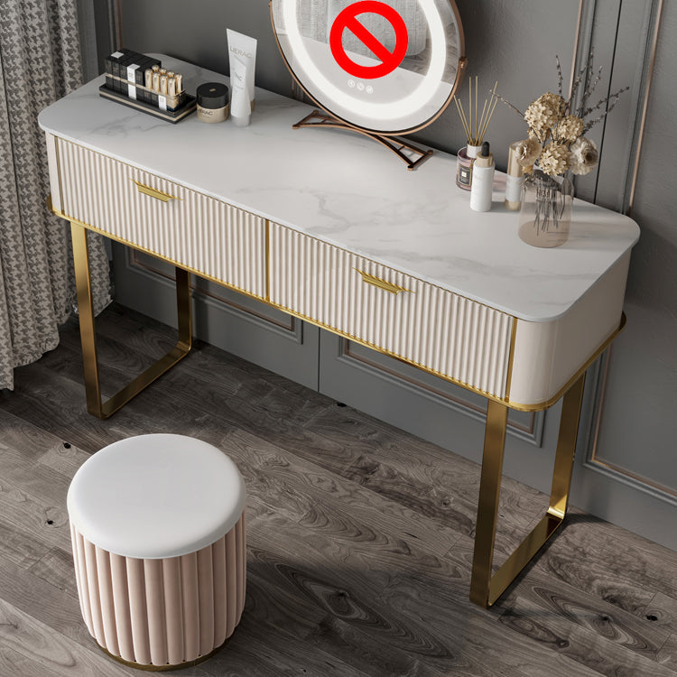 Beige Make-up Vanity Metal Dressing Table Stool Set with Drawers Makeup Vanity & Stools 47"L x 18"W x 30"H 2 Clearhalo 'Bedroom Furniture' 'furn' 'furn_makeup_vanities' 'Furniture' 'Makeup Vanities' 'makeup_vanities' 5631062
