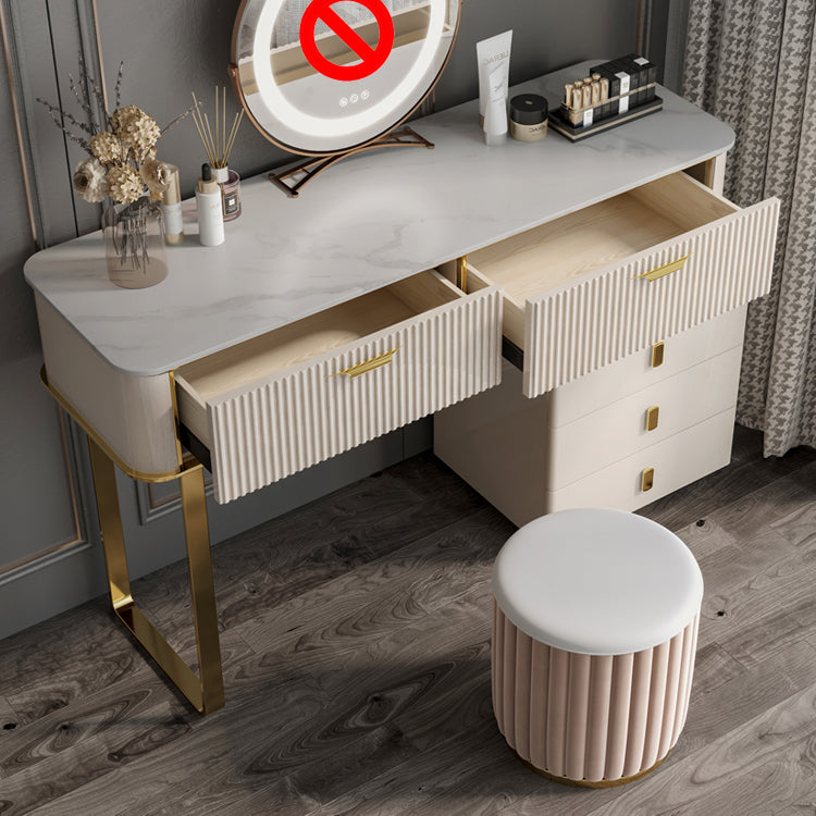 Beige Make-up Vanity Metal Dressing Table Stool Set with Drawers Makeup Vanity & Stools 31"L x 18"W x 30"H 5 Clearhalo 'Bedroom Furniture' 'furn' 'furn_makeup_vanities' 'Furniture' 'Makeup Vanities' 'makeup_vanities' 5631063
