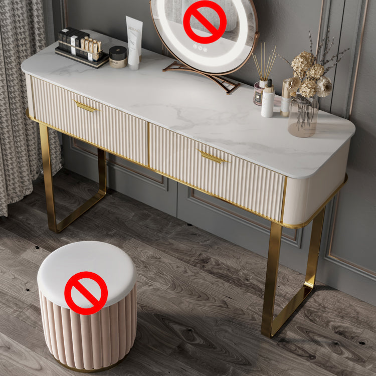 Beige Make-up Vanity Metal Dressing Table Stool Set with Drawers Makeup Vanity 47"L x 18"W x 30"H 2 Clearhalo 'Bedroom Furniture' 'furn' 'furn_makeup_vanities' 'Furniture' 'Makeup Vanities' 'makeup_vanities' 5631070