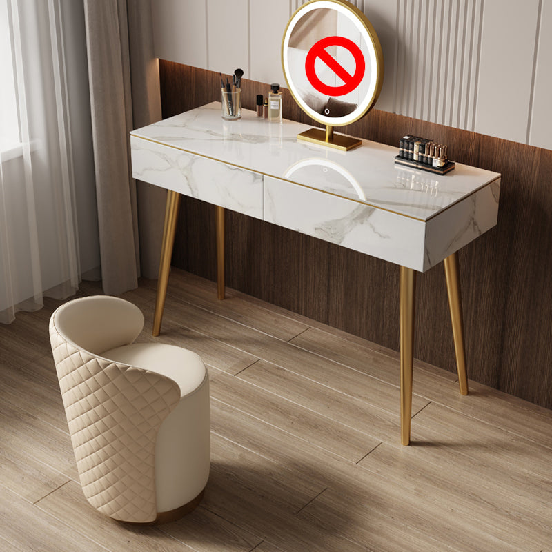 Metal and Stone Dressing Table Luxurious Double Drawers Stool Set