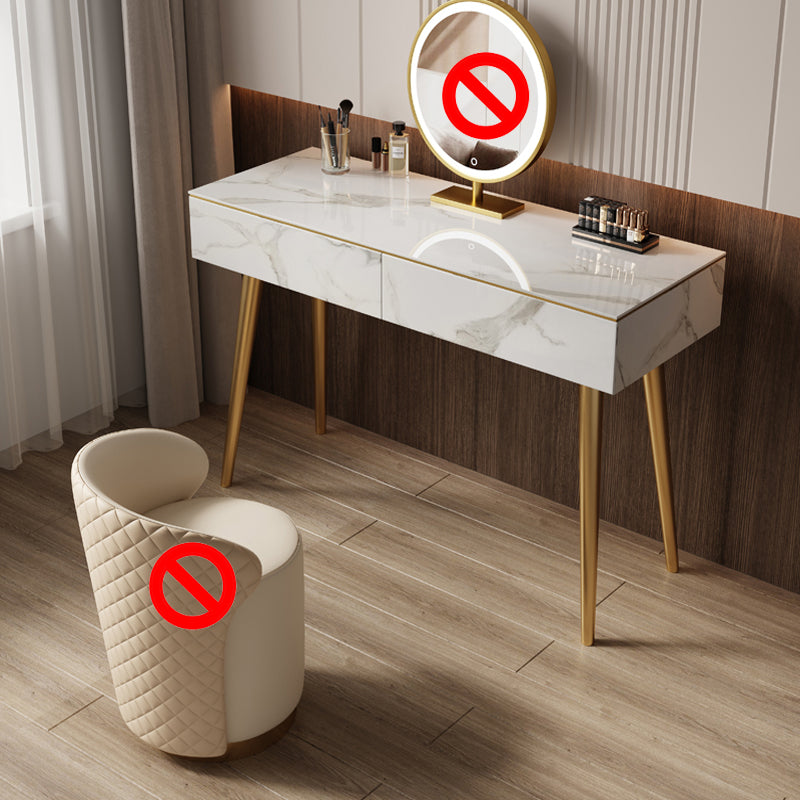 Metal and Stone Dressing Table Luxurious Double Drawers Stool Set
