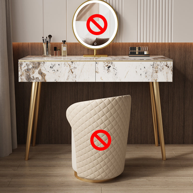 Metal and Stone Dressing Table Luxurious Double Drawers Stool Set
