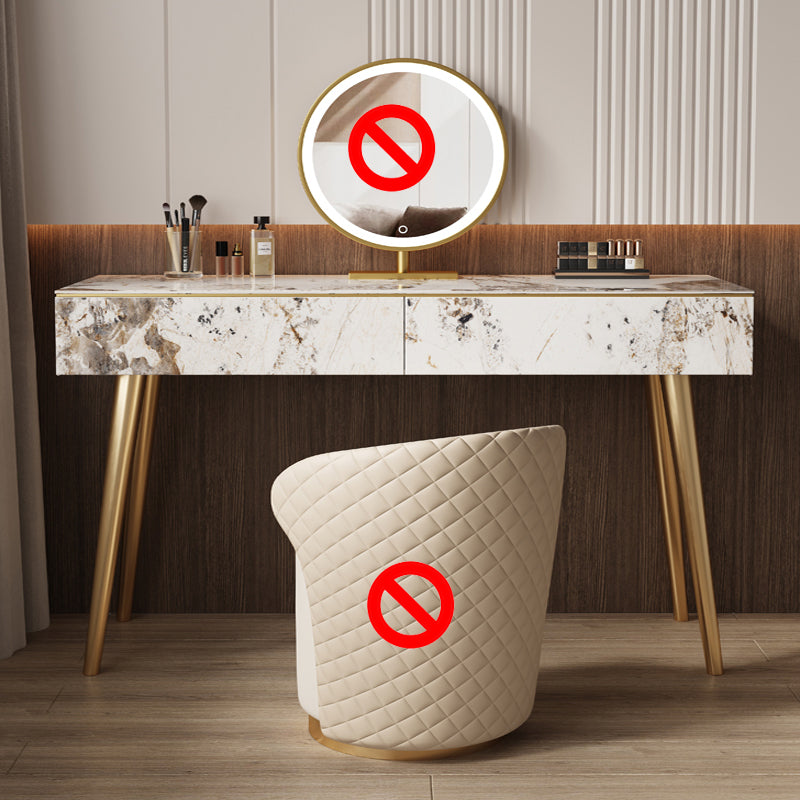 Metal and Stone Dressing Table Luxurious Double Drawers Stool Set