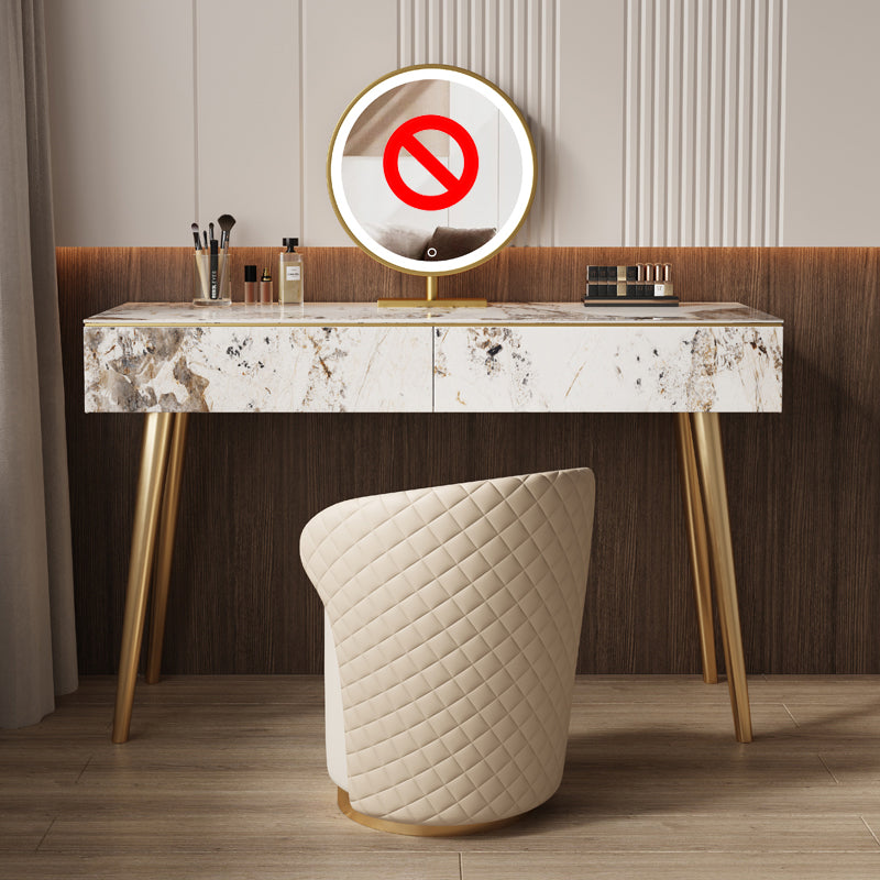 Metal and Stone Dressing Table Luxurious Double Drawers Stool Set