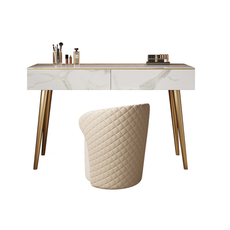 Metal and Stone Dressing Table Luxurious Double Drawers Stool Set