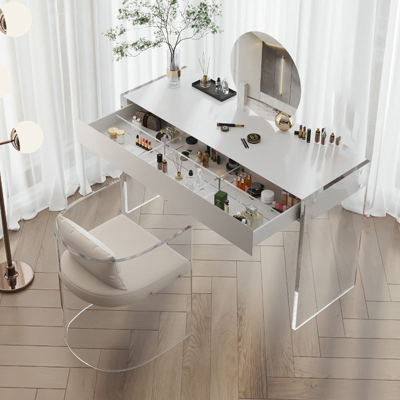 Mirrored Wood Makeup Dressing Table Modern Style Stool Set in White Makeup Vanity & Mirror & Stools 31"L x 18"W x 30"H Clearhalo 'Bedroom Furniture' 'furn' 'furn_makeup_vanities' 'Furniture' 'Makeup Vanities' 'makeup_vanities' 5631157