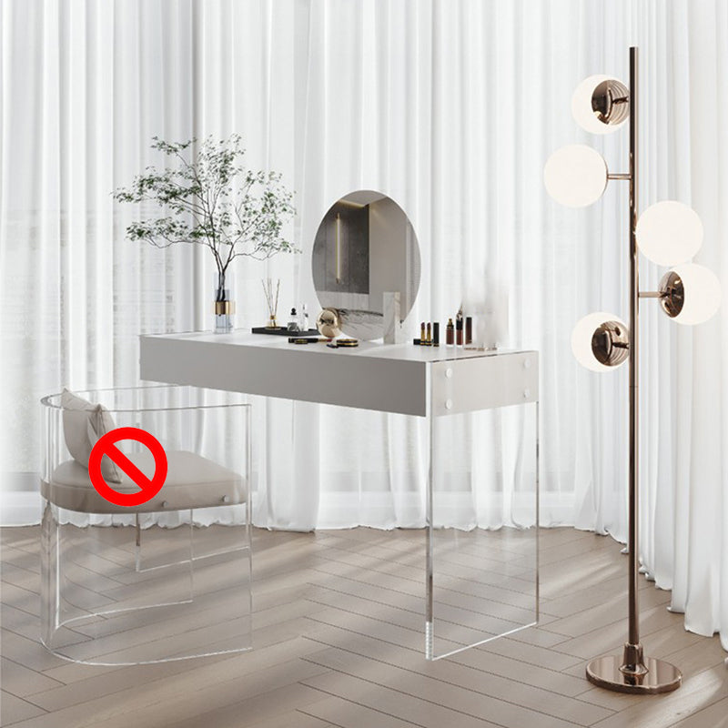 Mirrored Wood Makeup Dressing Table Modern Style Stool Set in White Makeup Vanity & Mirror 47"L x 18"W x 30"H Clearhalo 'Bedroom Furniture' 'furn' 'furn_makeup_vanities' 'Furniture' 'Makeup Vanities' 'makeup_vanities' 5631158