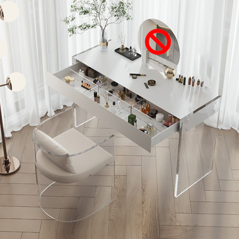 Mirrored Wood Makeup Dressing Table Modern Style Stool Set in White Makeup Vanity & Stools 31"L x 18"W x 30"H Clearhalo 'Bedroom Furniture' 'furn' 'furn_makeup_vanities' 'Furniture' 'Makeup Vanities' 'makeup_vanities' 5631163