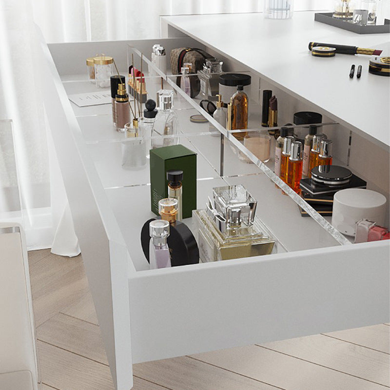 Mirrored Wood Makeup Dressing Table Modern Style Stool Set in White Clearhalo 'Bedroom Furniture' 'furn' 'furn_makeup_vanities' 'Furniture' 'Makeup Vanities' 'makeup_vanities' 5631165