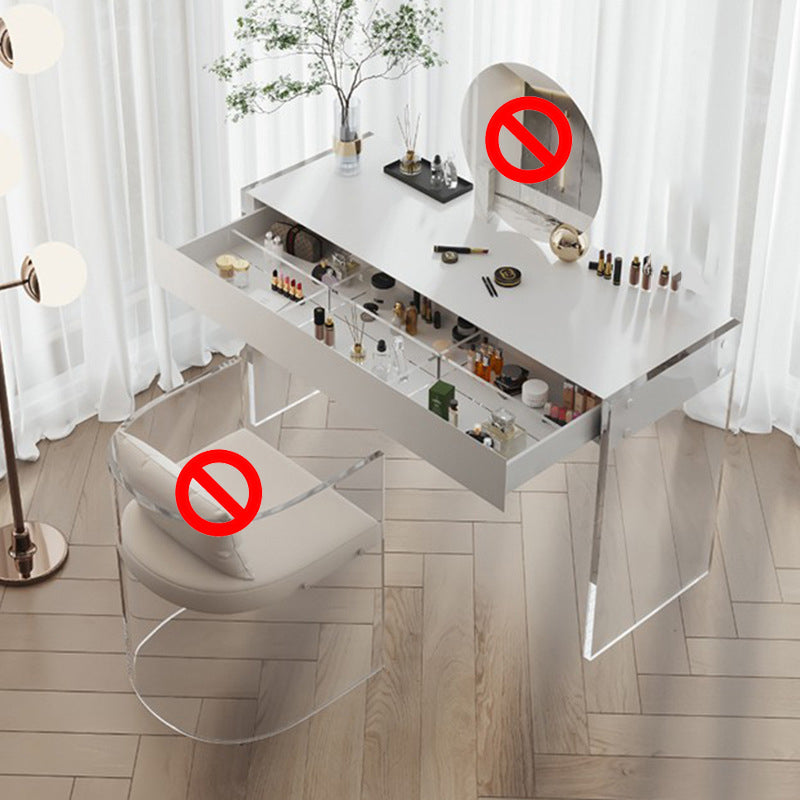 Mirrored Wood Makeup Dressing Table Modern Style Stool Set in White Makeup Vanity 31"L x 18"W x 30"H Clearhalo 'Bedroom Furniture' 'furn' 'furn_makeup_vanities' 'Furniture' 'Makeup Vanities' 'makeup_vanities' 5631170