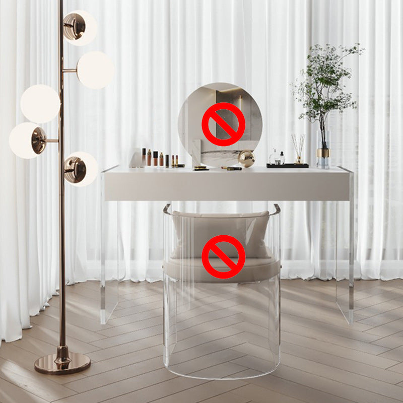 Mirrored Wood Makeup Dressing Table Modern Style Stool Set in White Makeup Vanity 39"L x 18"W x 30"H Clearhalo 'Bedroom Furniture' 'furn' 'furn_makeup_vanities' 'Furniture' 'Makeup Vanities' 'makeup_vanities' 5631171