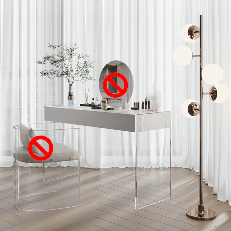 Mirrored Wood Makeup Dressing Table Modern Style Stool Set in White Makeup Vanity 47"L x 18"W x 30"H Clearhalo 'Bedroom Furniture' 'furn' 'furn_makeup_vanities' 'Furniture' 'Makeup Vanities' 'makeup_vanities' 5631172