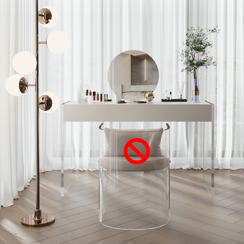 Mirrored Wood Makeup Dressing Table Modern Style Stool Set in White Makeup Vanity & Mirror 39"L x 18"W x 30"H Clearhalo 'Bedroom Furniture' 'furn' 'furn_makeup_vanities' 'Furniture' 'Makeup Vanities' 'makeup_vanities' 5631174