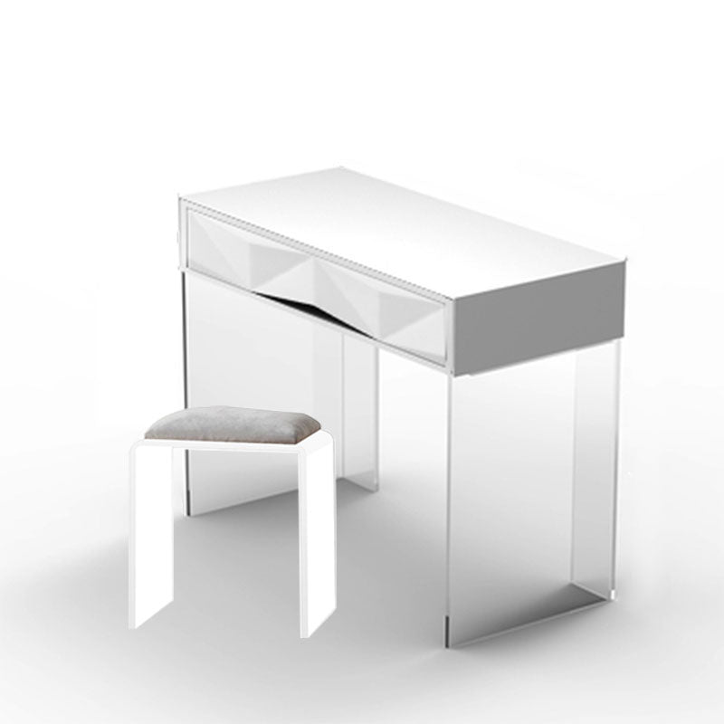 Modern Makeup Dressing Table Stool Set with 1/2 Storage Drawers Makeup Vanity & Stools 24"L x 16"W x 31"H White Clearhalo 'Bedroom Furniture' 'furn' 'furn_makeup_vanities' 'Furniture' 'Makeup Vanities' 'makeup_vanities' 5631188