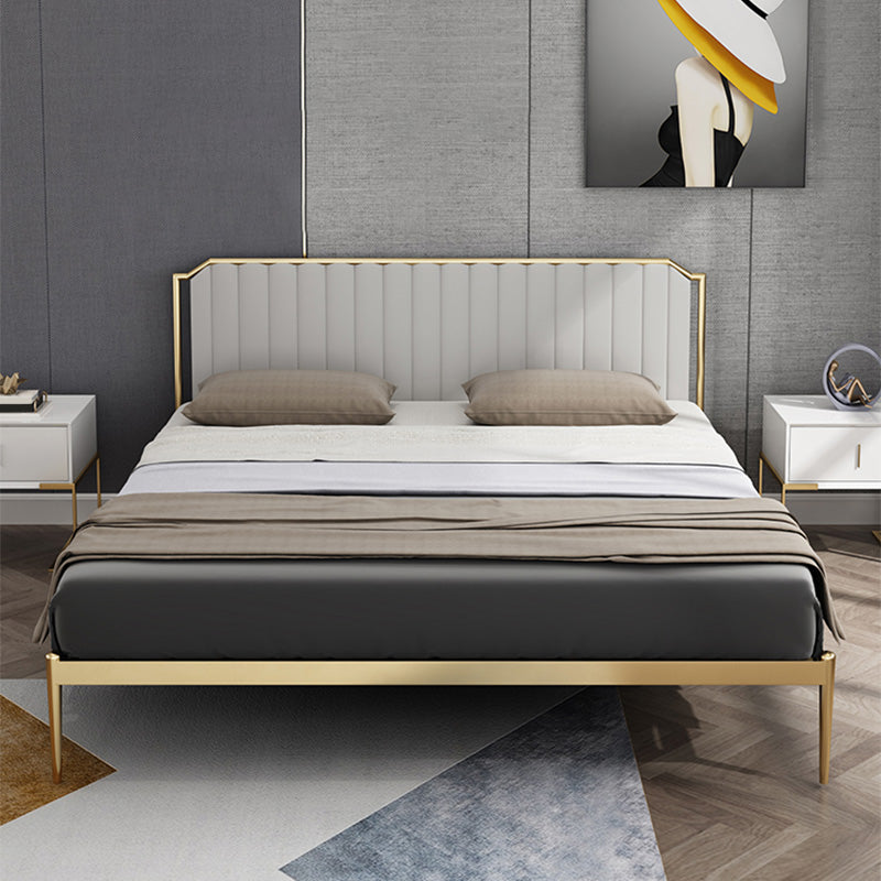 Glam Metal Panel Standard Bed, Beveled Upholstered Headboard Bed Clearhalo 'Bedroom Furniture' 'Beds' 'furn' 'furn_beds' 'Furniture' 5631268