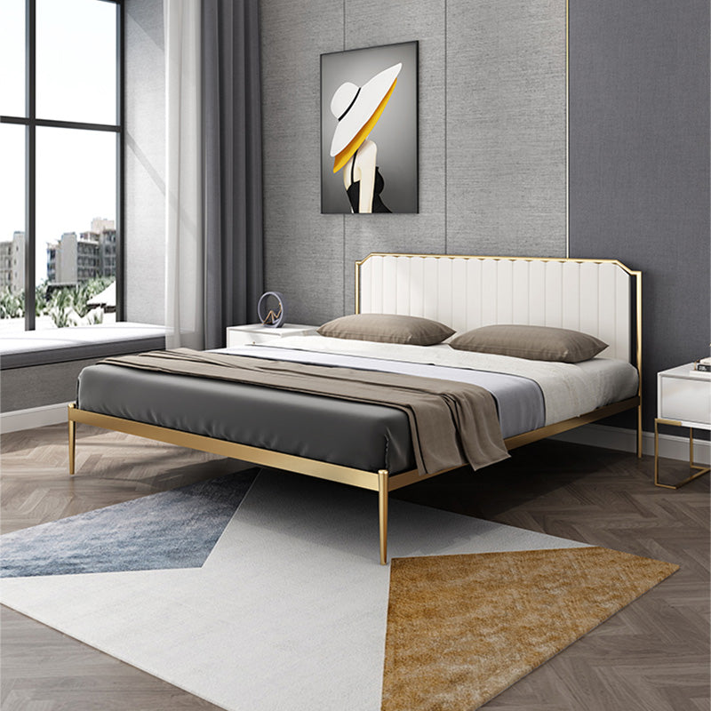 Glam Metal Panel Standard Bed, Beveled Upholstered Headboard Bed Clearhalo 'Bedroom Furniture' 'Beds' 'furn' 'furn_beds' 'Furniture' 5631271