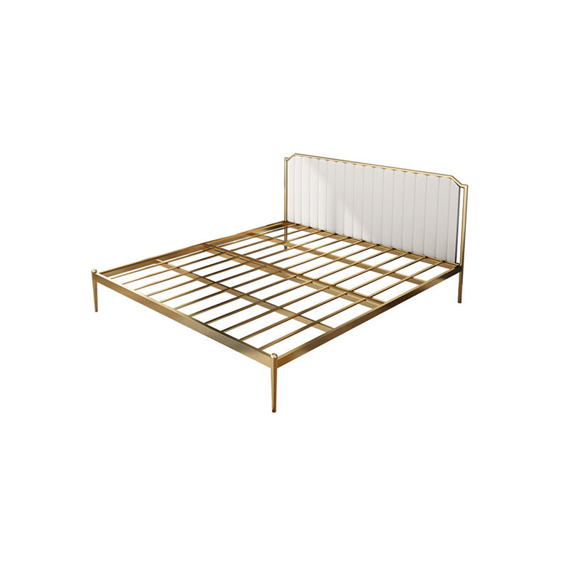 Glam Metal Panel Standard Bed, Beveled Upholstered Headboard Bed Gold-White Clearhalo 'Bedroom Furniture' 'Beds' 'furn' 'furn_beds' 'Furniture' 5631272