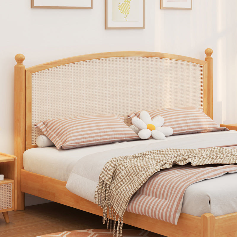 Cama estándar de paneles de madera tropical, cama arqueada y cabecera de ratán