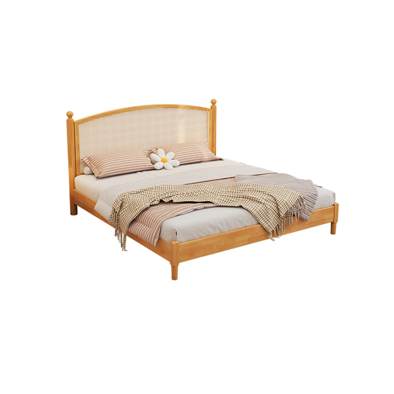 Cama estándar de paneles de madera tropical, cama arqueada y cabecera de ratán