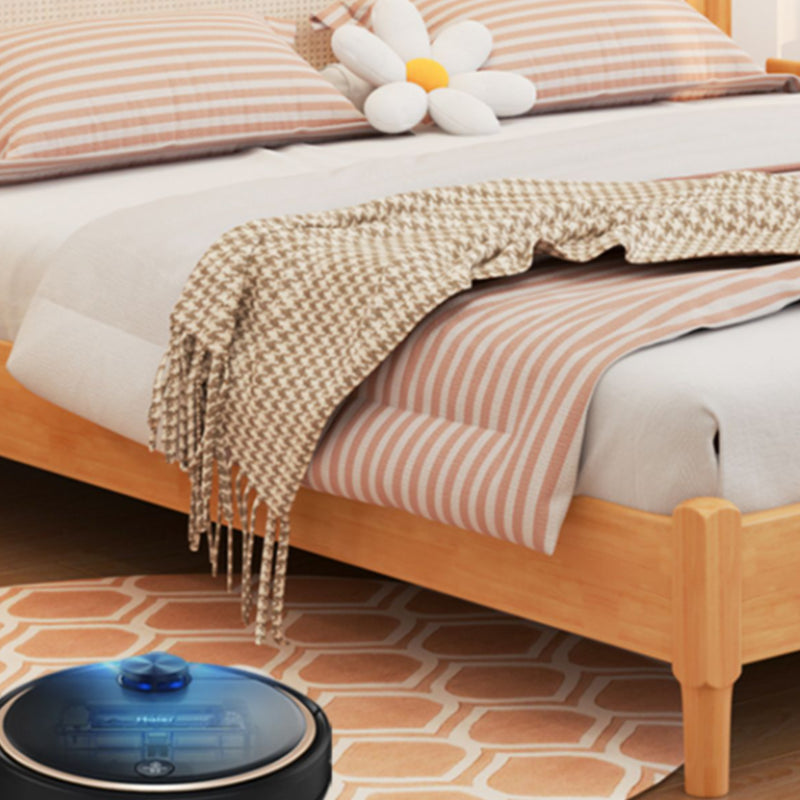 Cama estándar de paneles de madera tropical, cama arqueada y cabecera de ratán