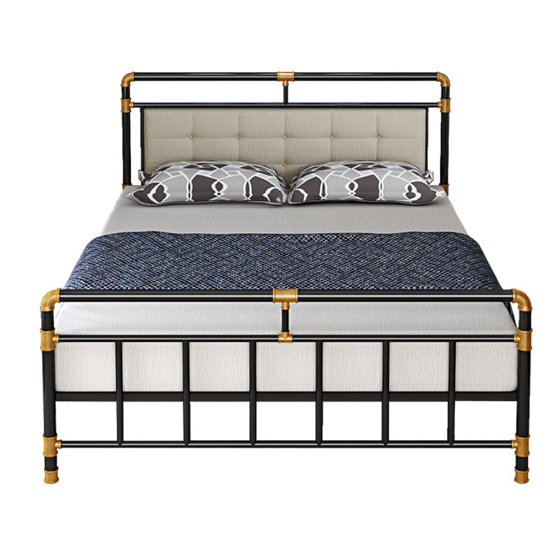 Industrial Metal Standard Bed, Open-Frame Rectangular Headboard Bed