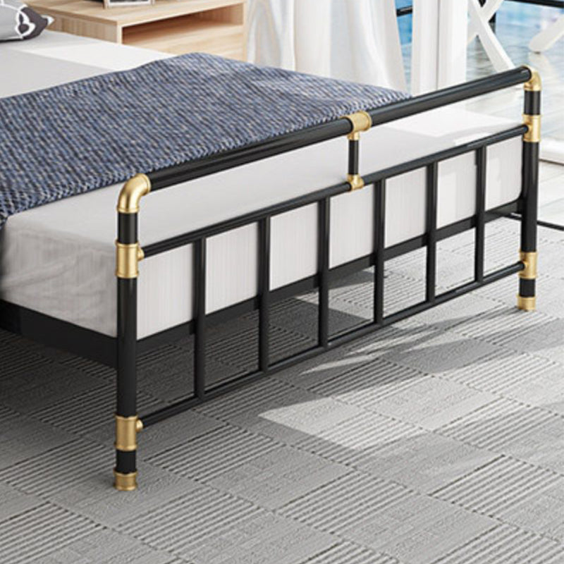 Industrial Metal Standard Bed, Open-Frame Rectangular Headboard Bed
