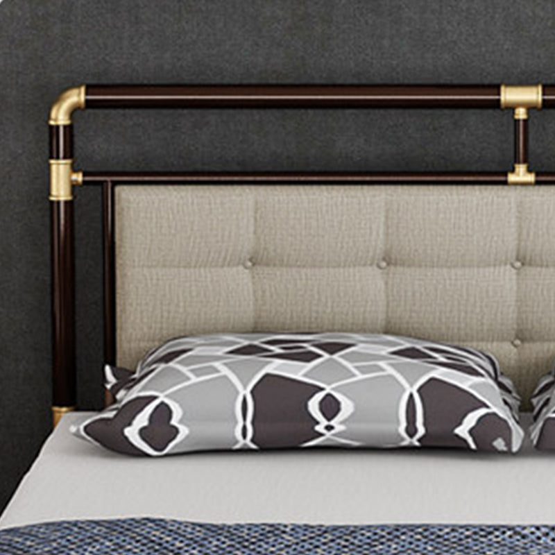 Industrial Metal Standard Bed, Open-Frame Rectangular Headboard Bed
