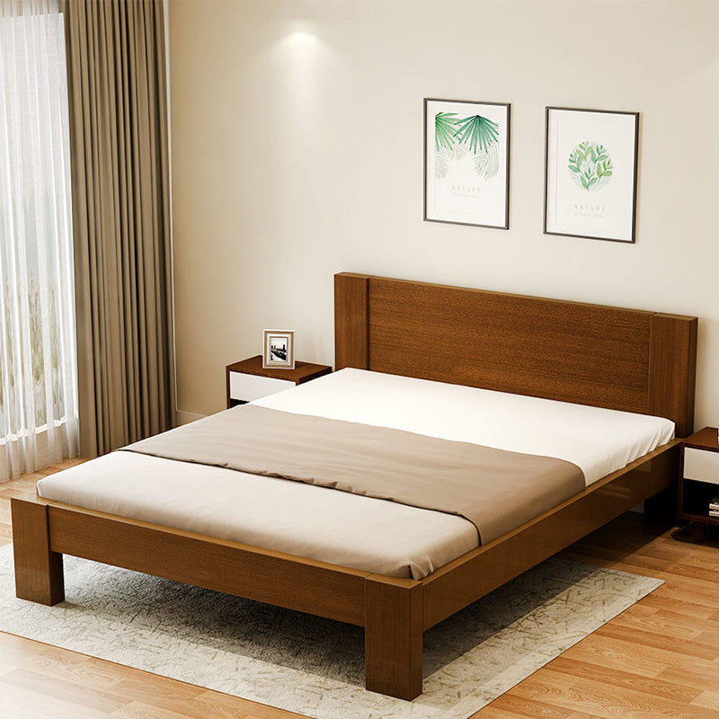 Scandinavisch houten paneel standaard bed met rechthoekig hoofdeinde