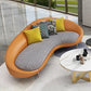 Faux Leather Sloped Arm Sofa Contemporary Curved Sofa in Orange
