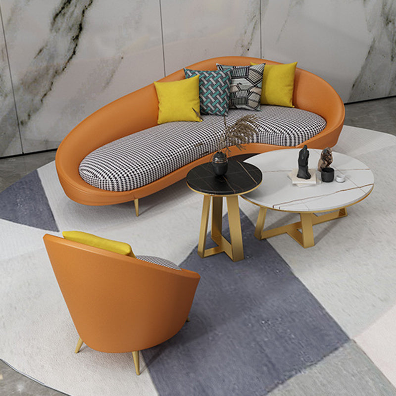 Faux Leather Sloped Arm Sofa Contemporary Curved Sofa in Orange