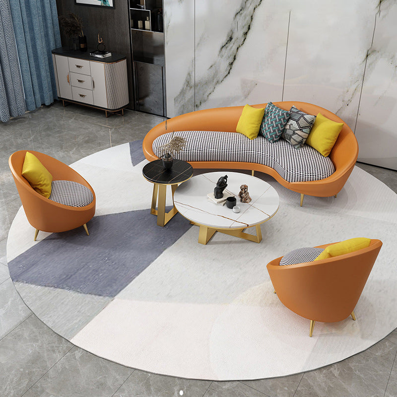 Faux Leather Sloped Arm Sofa Contemporary Curved Sofa in Orange
