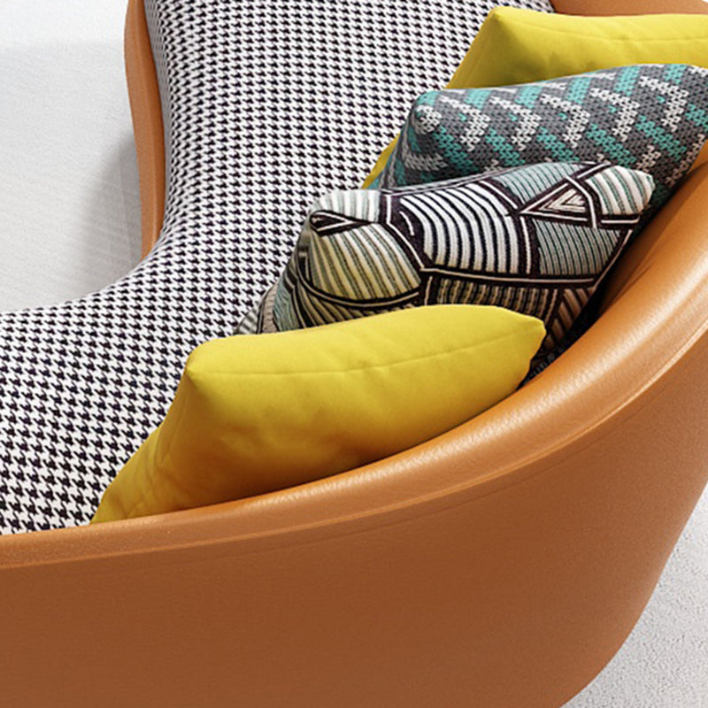 Faux Leather Sloped Arm Sofa Contemporary Curved Sofa in Orange