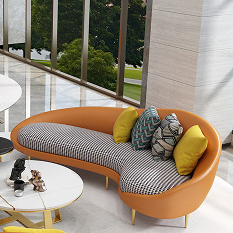 Faux Leather Sloped Arm Sofa Contemporary Curved Sofa in Orange