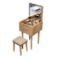 Traditional Solid Wood 2 Drawers Vanity Table with Mirror and Stool