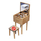 Traditional Solid Wood 2 Drawers Vanity Table with Mirror and Stool