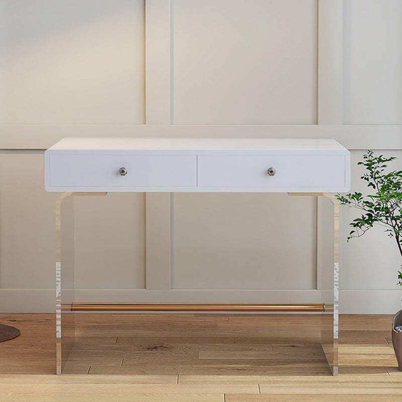 2 Drawers Clear Acrylic Makeup Table Contemporary 17.72" D Vanity Set with Stool & Mirror Makeup Vanity White Clearhalo 'Bedroom Furniture' 'furn' 'furn_makeup_vanities' 'Furniture' 'Makeup Vanities' 'makeup_vanities' 5631676