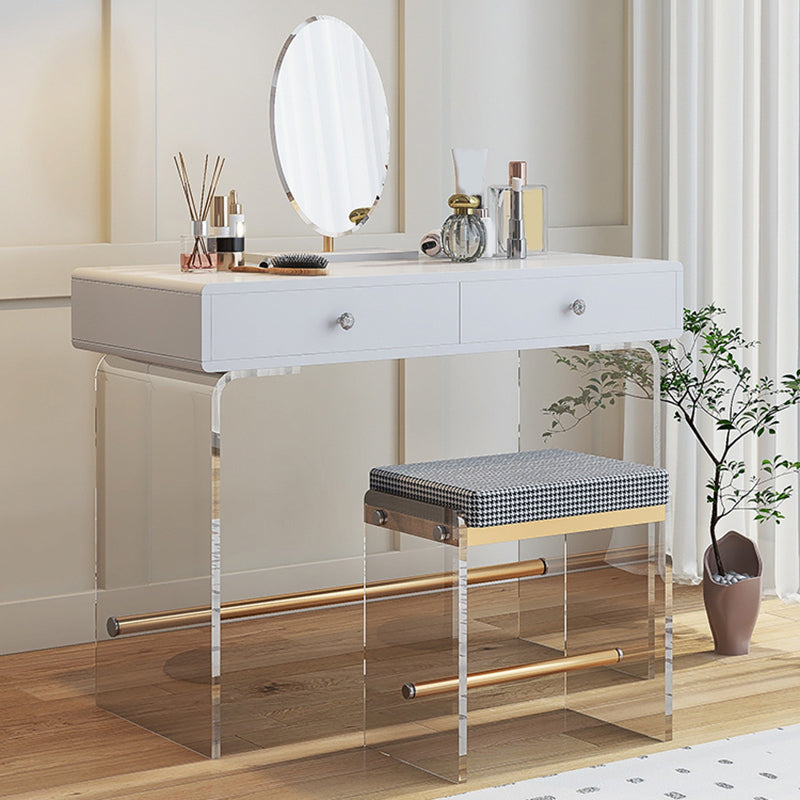 2 Drawers Clear Acrylic Makeup Table Contemporary 17.72" D Vanity Set with Stool & Mirror Clearhalo 'Bedroom Furniture' 'furn' 'furn_makeup_vanities' 'Furniture' 'Makeup Vanities' 'makeup_vanities' 5631678