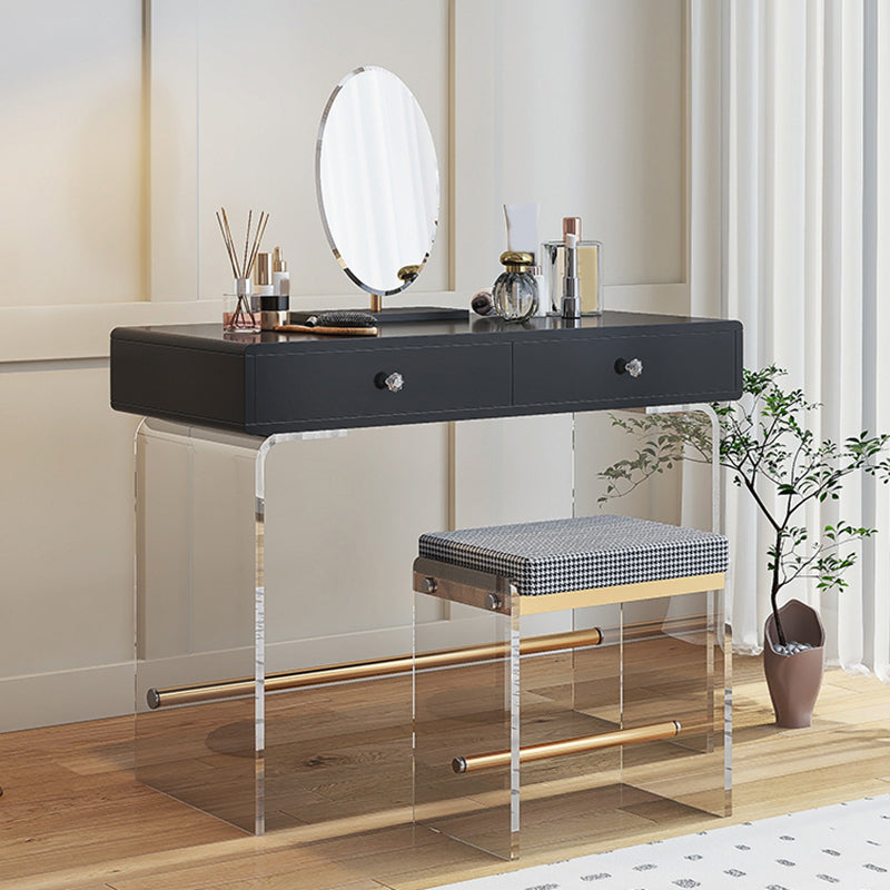 2 Drawers Clear Acrylic Makeup Table Contemporary 17.72" D Vanity Set with Stool & Mirror Clearhalo 'Bedroom Furniture' 'furn' 'furn_makeup_vanities' 'Furniture' 'Makeup Vanities' 'makeup_vanities' 5631680