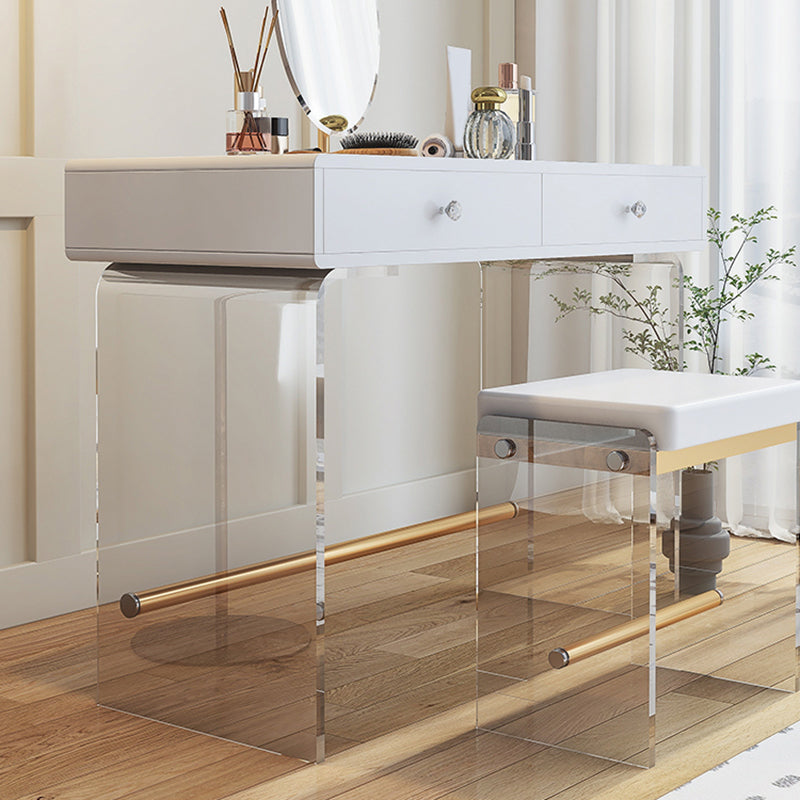 2 Drawers Clear Acrylic Makeup Table Contemporary 17.72" D Vanity Set with Stool & Mirror Clearhalo 'Bedroom Furniture' 'furn' 'furn_makeup_vanities' 'Furniture' 'Makeup Vanities' 'makeup_vanities' 5631681