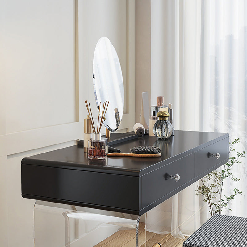 2 Drawers Clear Acrylic Makeup Table Contemporary 17.72" D Vanity Set with Stool & Mirror Clearhalo 'Bedroom Furniture' 'furn' 'furn_makeup_vanities' 'Furniture' 'Makeup Vanities' 'makeup_vanities' 5631685