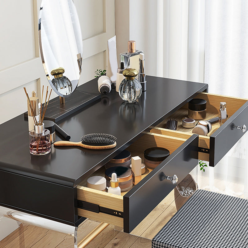 2 Drawers Clear Acrylic Makeup Table Contemporary 17.72" D Vanity Set with Stool & Mirror Clearhalo 'Bedroom Furniture' 'furn' 'furn_makeup_vanities' 'Furniture' 'Makeup Vanities' 'makeup_vanities' 5631686