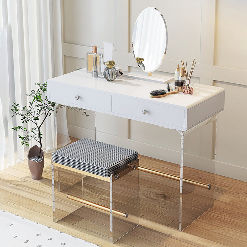 2 Drawers Clear Acrylic Makeup Table Contemporary 17.72" D Vanity Set with Stool & Mirror Clearhalo 'Bedroom Furniture' 'furn' 'furn_makeup_vanities' 'Furniture' 'Makeup Vanities' 'makeup_vanities' 5631691