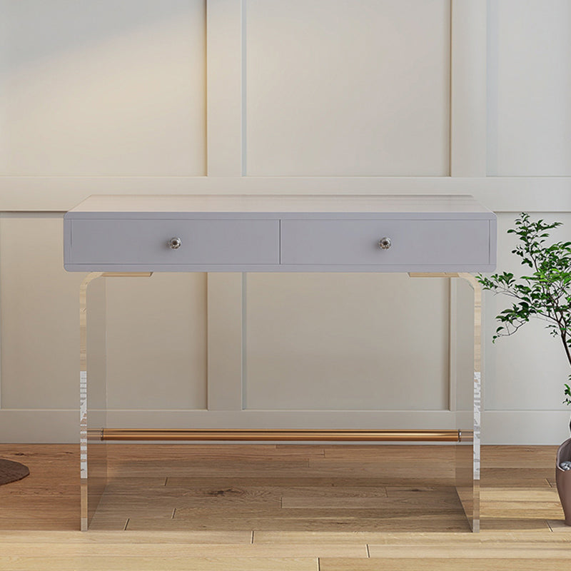 2 Drawers Clear Acrylic Makeup Table Contemporary 17.72" D Vanity Set with Stool & Mirror Makeup Vanity Grey Clearhalo 'Bedroom Furniture' 'furn' 'furn_makeup_vanities' 'Furniture' 'Makeup Vanities' 'makeup_vanities' 5631692