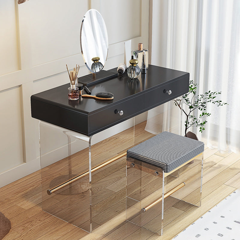 2 Drawers Clear Acrylic Makeup Table Contemporary 17.72" D Vanity Set with Stool & Mirror Clearhalo 'Bedroom Furniture' 'furn' 'furn_makeup_vanities' 'Furniture' 'Makeup Vanities' 'makeup_vanities' 5631693