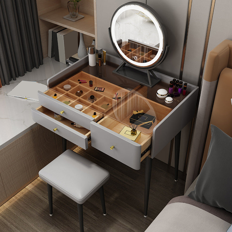 Moderner Massivholz -Make -up -Tischglas Top Eitelkeitstisch mit Stuhl