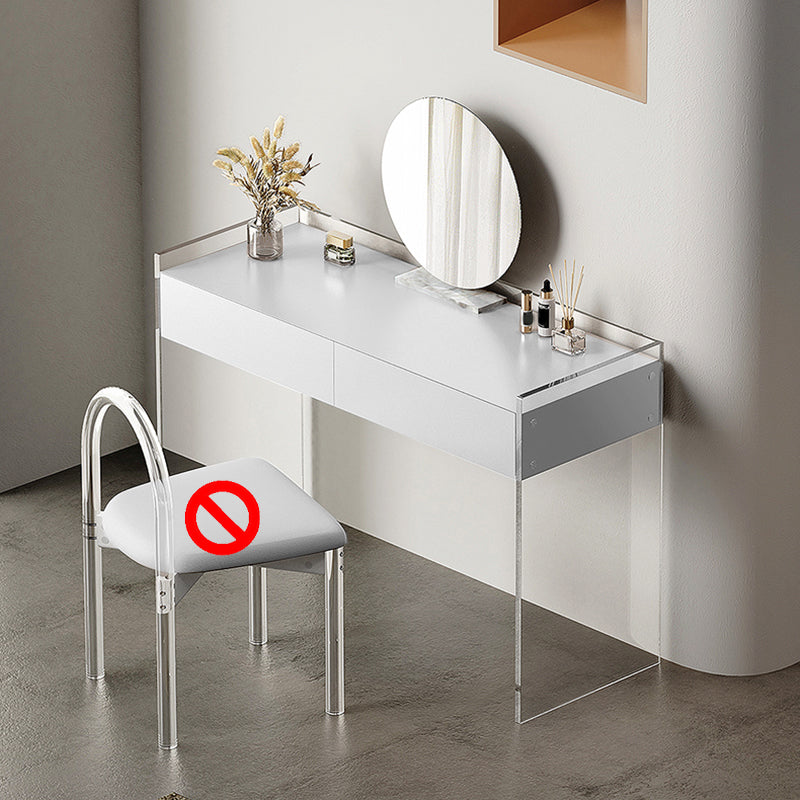 Zeitgenössische 2 Schubladen Eitelkeitstisch mit Spiegel & Stuhl Clear Clear Acryl -Waschtisch -Set