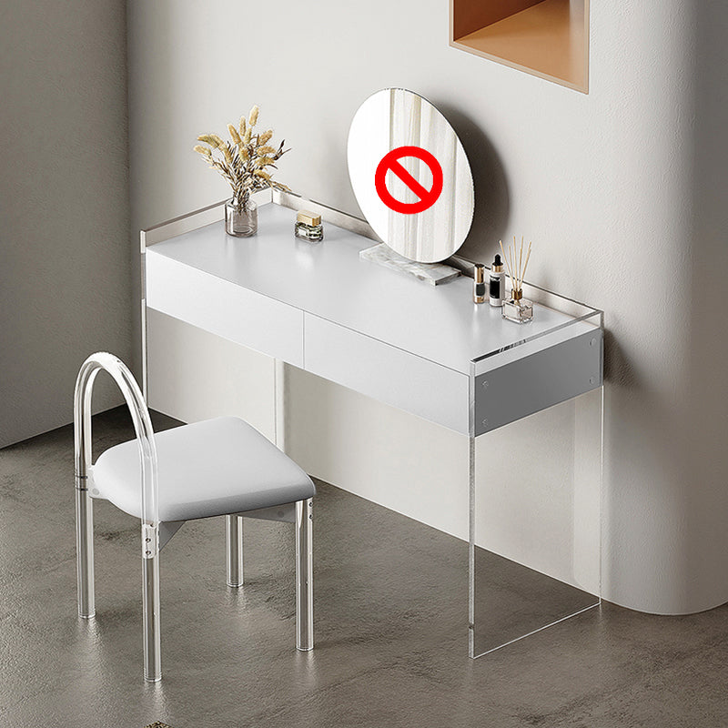 Zeitgenössische 2 Schubladen Eitelkeitstisch mit Spiegel & Stuhl Clear Clear Acryl -Waschtisch -Set